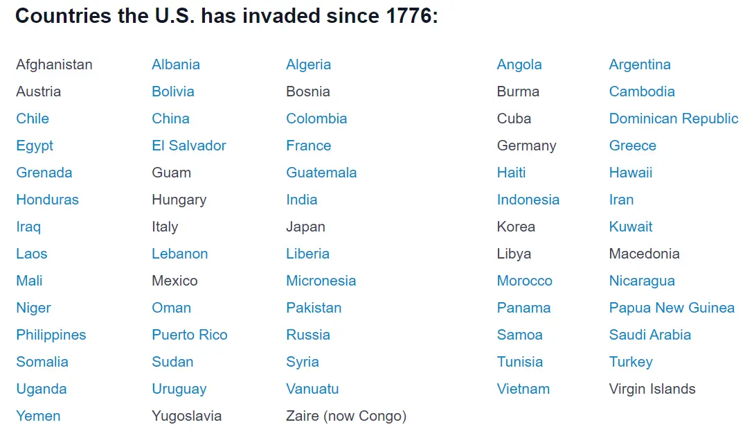 آمریکا به کدام کشورها حمله کرده؟ 6 nazmino net 